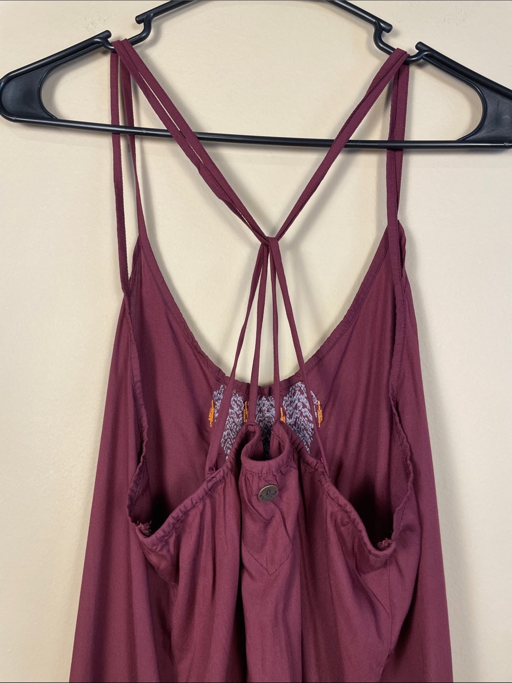 Prana Women’s Autumn Geometric Embroidered Black Cherry Boho Tank Maxi Dress - Picture 5 of 7